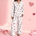 thumbnail image 5 of Women's Dressy Casual Long Sleeve Button Down Sleepwear Set Lightweight Graphic Cotton Cute Heart Print Valentines Pajama Sets, 5 of 6
