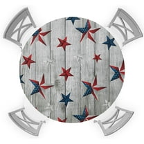 4th of July Round Fitted Tablecloth Elastic EDG Patriotic Stars Wooden Independence Day Waterproof Table Cloth USA Flags Round Table Cover for Holiday Party Picnic Fits Tables up 36" - 44" Diameter