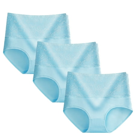 Xunlbb Underwear for Women Plus Size 3pcs Women s Briefs Comfortable Cotton High Waist Underwear Women Sexy Panties (Light Blue XL) on Clearance