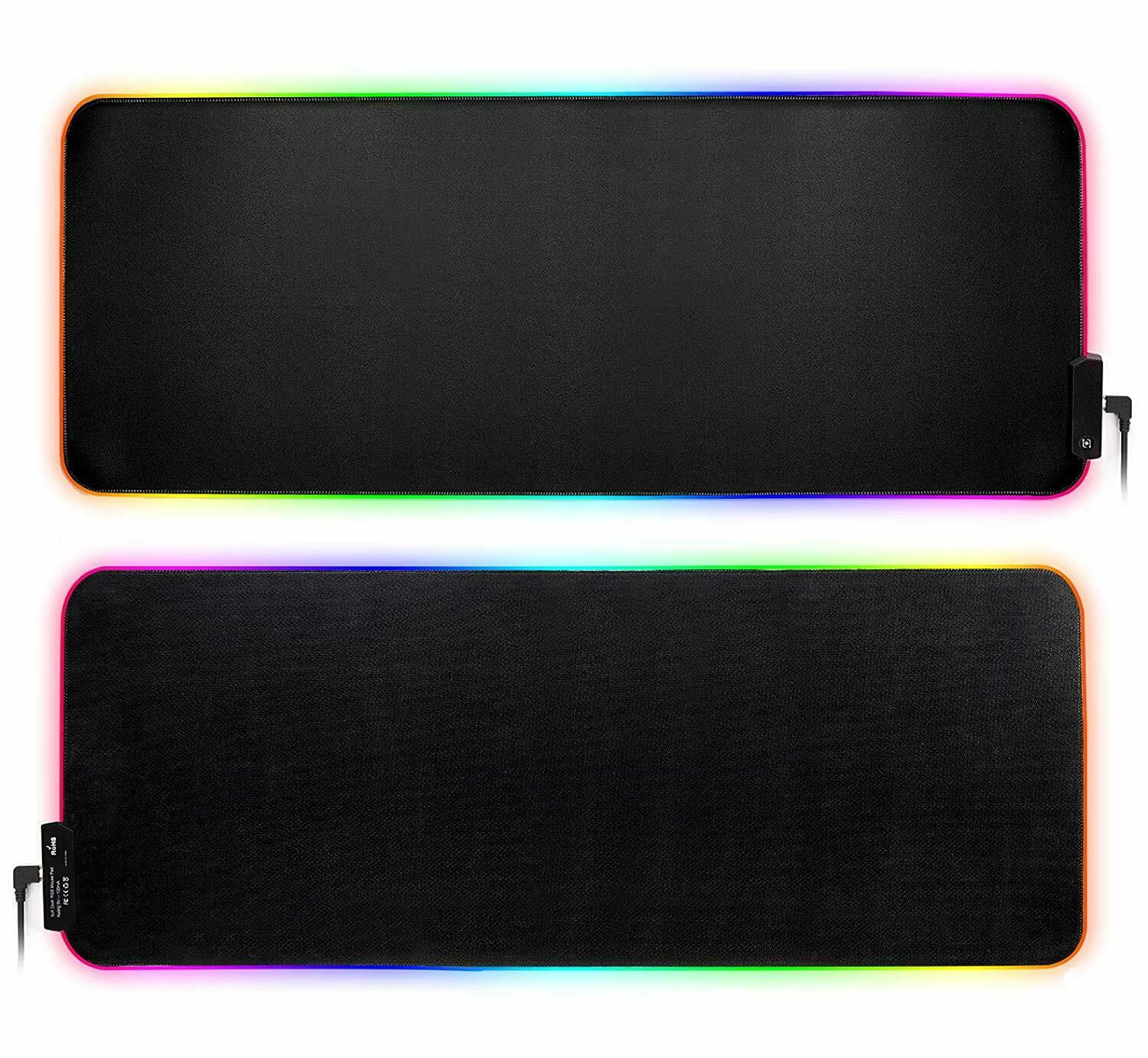 31.5" X 12" Large Mouse Pad, RGB LED Gaming Mouse Pad with Smooth PU Leather & Stitched Edges, Waterproof Large Mouse Mat with Non-Slip Rubber Base for Gamer