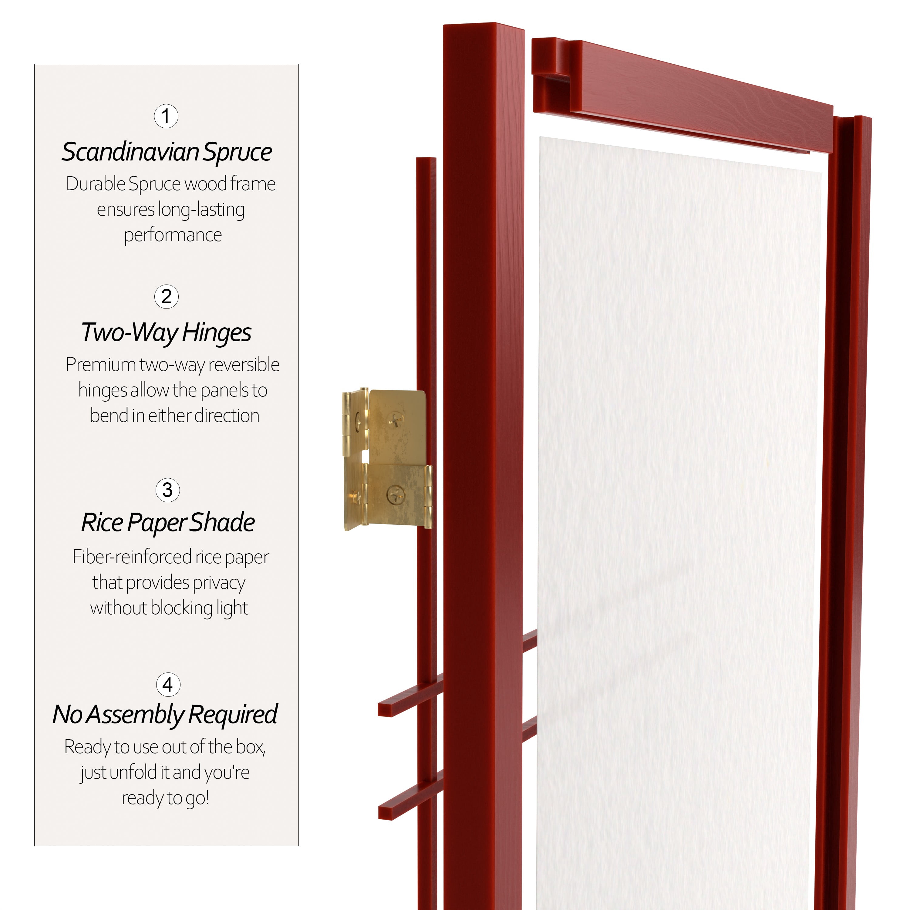 5 ft. Japanese Style Shoji Screen Room Divider with Double Cross Lattice - Rosewood - 4 Panel Folding