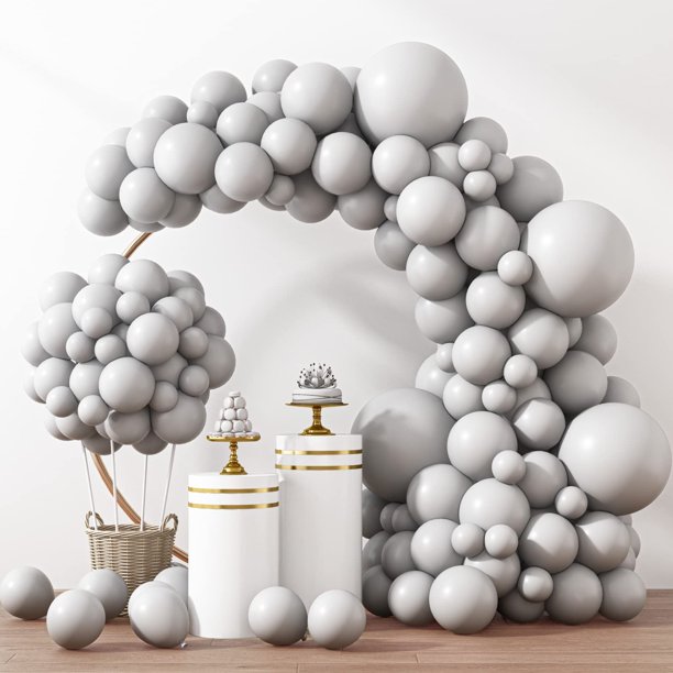Kit de globos RUBFAC de látex gris 129 unidades con diferentes tamaños