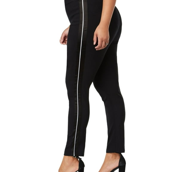 I.N.C Womens Satin Stripe Casual Trouser Pants, Black, Plus Size, 24W