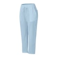 thumbnail image 5 of IDALL Wide Leg Pants Woman Lounge Pants Women High Waist Pants Drawstring Capri Pants With Pockets Wide Leg Cropped Pants For Women Beach Pants Baggy Pants Blue L, 5 of 6
