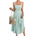 thumbnail image 2 of Womens Tie Front Button Down A-Line Dresses Summer Spaghetti Strap Midi Dress Floral Prints Green L, 2 of 10