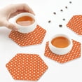 thumbnail image 7 of Fuzoiu Orange And White Polka Dot Print Leather Coasters Set,Drink Coasters Set of 6,for Tabletop Protection, Durable PVC Coasters,Home Décor and Housewarming Gift,Hexagon, 7 of 7