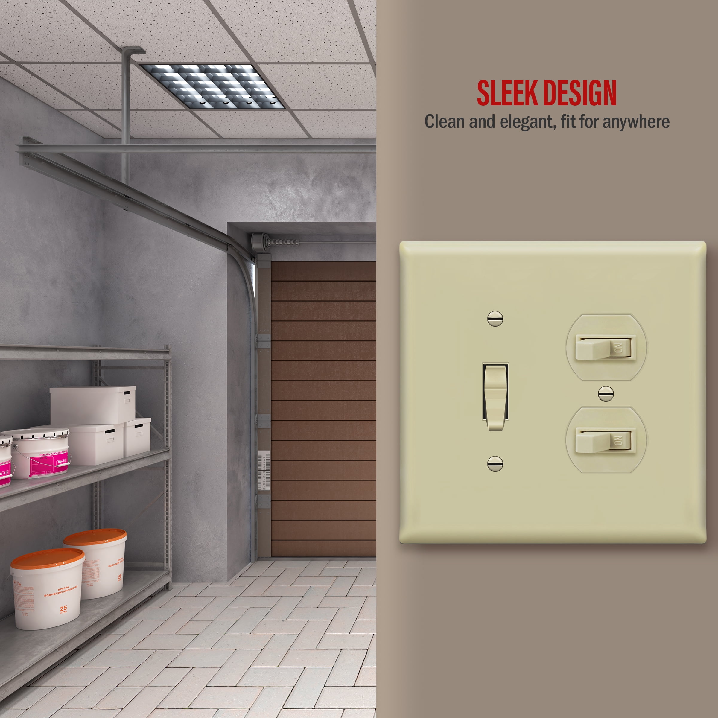 ENERLITES Combination Toggle Light Switch/Duplex Receptacle Outlet Wall Plate Cover, Midsize 2-Gang, Polycarbonate Thermoplastic, UL Listed, 881121M-I, Ivory