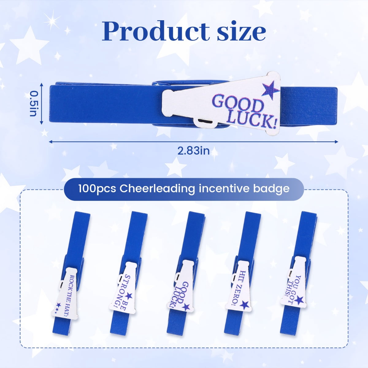 100 Pcs Cheerleading Spirit Pins Bulk Wooden Motivational Badges Blue Team Pins with Inspirational Quotes for Cheer Squad, Sports Events, Backpack Accessories and Team Support Gifts