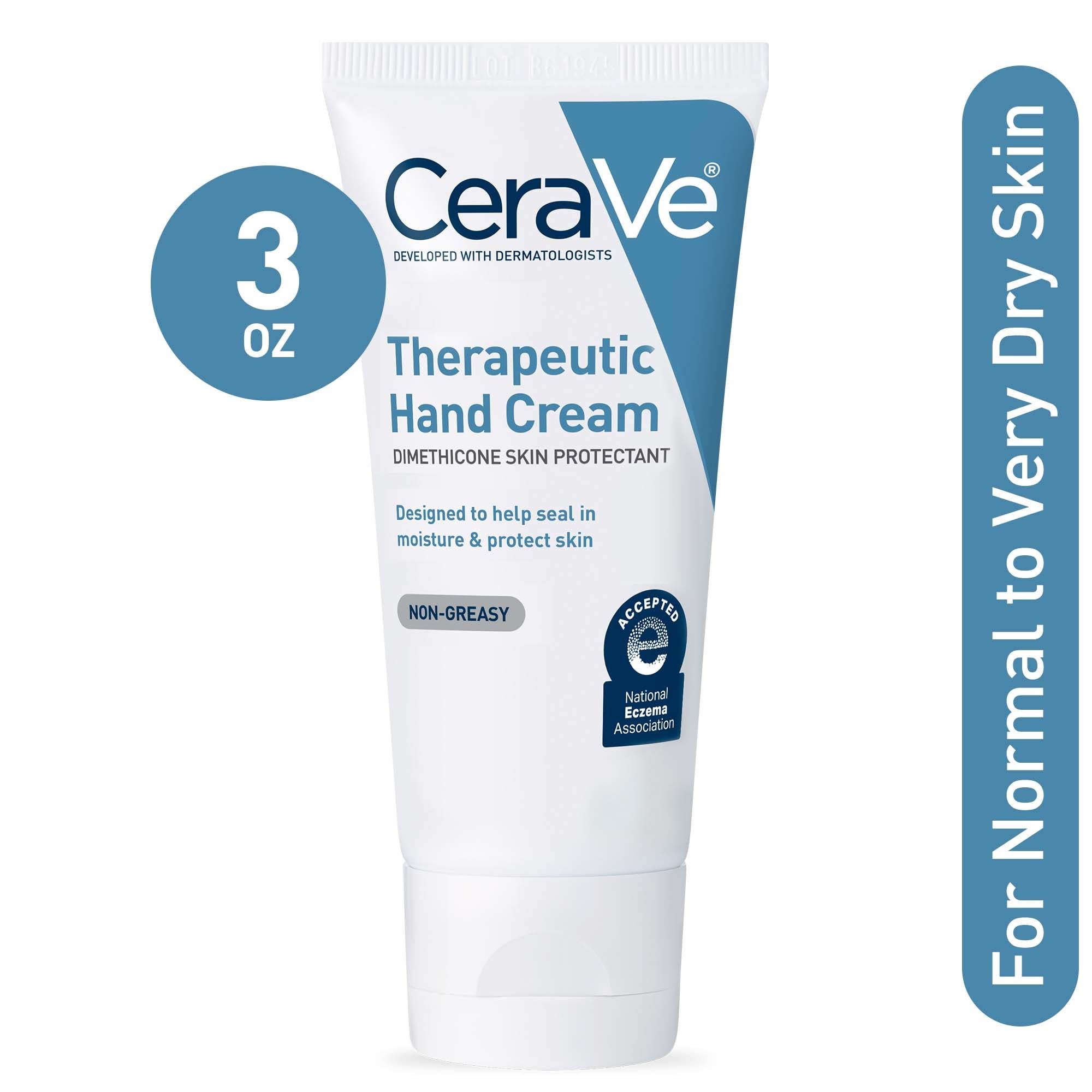 CeraVe Therapeutic Hand Cream for Dry Cracked Hands, Fragrance Free, 3