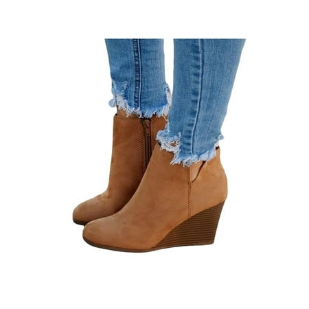

Harsuny Womens Bootie Cut Out Ankle Boots Leopard Print Wedge Heel Booties Walking Slope Heels Comfortable Short Boot Side Zip Brown 5