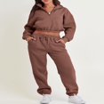 thumbnail image 4 of Women 2 Piece Tracksuits 1/2 Zipper Cropped Sweatshirt and Sweatpants, 4 of 9