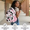 thumbnail image 4 of Pzuqiu Pink Cow Print Kids School Backpack 17 Inch Large Capacity Casual Bookbags Breathable Padded Straps Multiple Pockets for Teen Students Age 5-18 Daily Use, 4 of 7