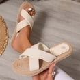 thumbnail image 2 of Women Woven Slipper Summer Stylish Casual Comfortable Lightweight Non-Slip Flat Sandals For Vacation (7, Beige), 2 of 9