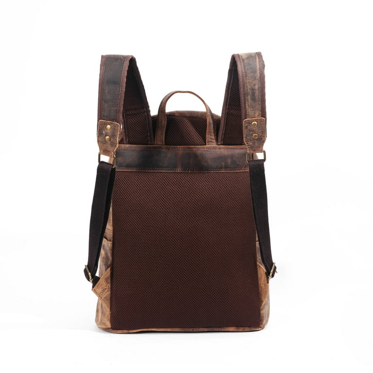 KomalC 15 Vintage Genuine Buffalo Leather Backpack Rucksack Travel Bag College Bag Walmart