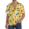 thumbnail image 3 of Honeii 's Navy Blue Leaf Sunflower for men's short-sleeved button-up collared shirt featuring a pocket, perfect for beach vacations, and travel adventures., 3 of 5