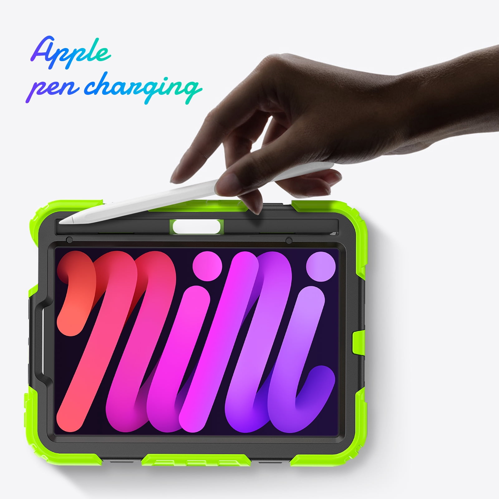 Shockproof Case for Apple iPad mini 6 /7 8.3" with Build In Screen Protector, Rugged Rotating Stand Shoulder Strap Pencil Holder Kids Friendly Bumper Case for Apple iPad mini 6/ Mini 7, Green