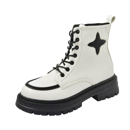 

GWAABD Booties for Women Low Heel Womens Shoes Fashion Round toe Boots Platform Middle Heel Heel Side Zipper Short Boot