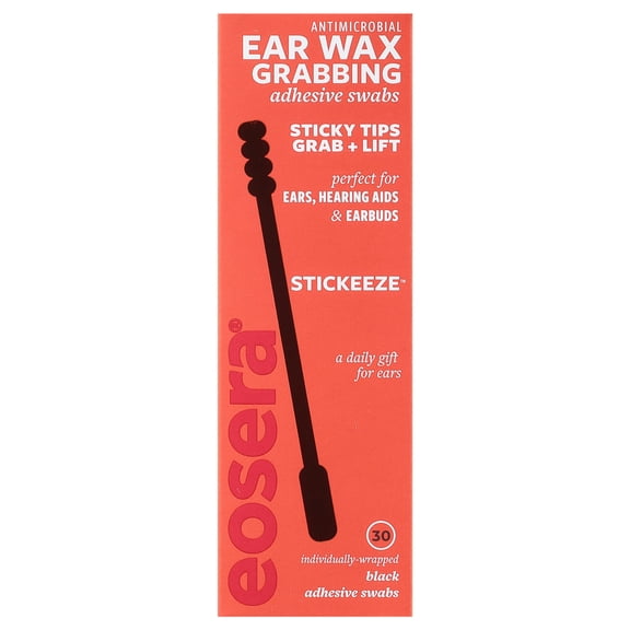 Eosera Stickeeze Ear Wax Grabbing Antimicrobial Adhesive Swabs, 30 Count