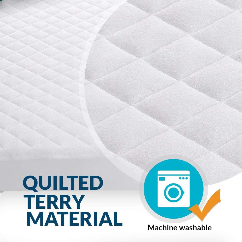 Mattress Protector  28"x49" Waterproof Noiseless Ultra Soft Viscose Made From With Quilted Terry Cotton Top White Fitted Sheet Style Cover