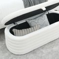 thumbnail image 3 of KOSSMAI Oval Upholstered Tufted Strip Storage Bench Ottoman 45.5" For Living Room Bed Room Entry White, 3 of 6
