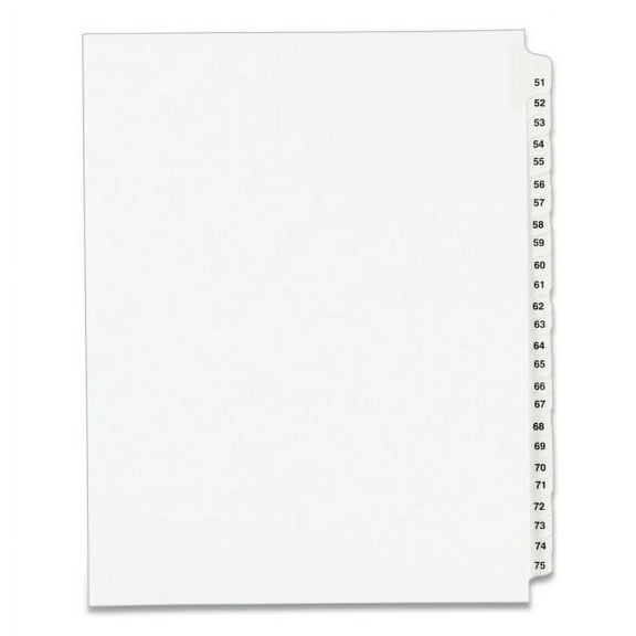 Avery Preprinted Legal Exhibit Side Tab Index Dividers, Avery Style, 25-Tab, 51 to 75, 11 x 8.5, White, 1 Set, (1332)