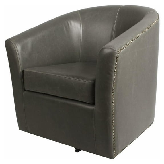 Pemberly Row 17.5" Bonded Leather Swivel Chair in Gray Finish