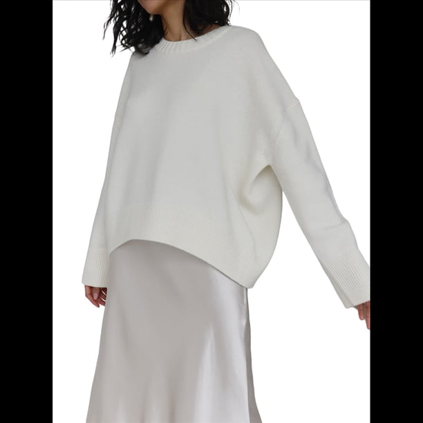Suéter de Punto de Larga para Mujer, Jersey de Cuello Redondo, Suéter Informal Holgado. Talla Única