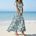 thumbnail image 2 of QIJIE Petite Women Dresses Spring Summer Floral Swing Ruffled Short Sleeve Elegant V Neck Maxi Dress A-Line Casual Sundress Beach Boho Cocktail Party Dresses Light Blue M, 2 of 5