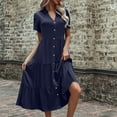 thumbnail image 2 of Women's Summer Casual Dress Lapel Callor Button Down Long Sleeve Tiered Dresses Navy, 2 of 4
