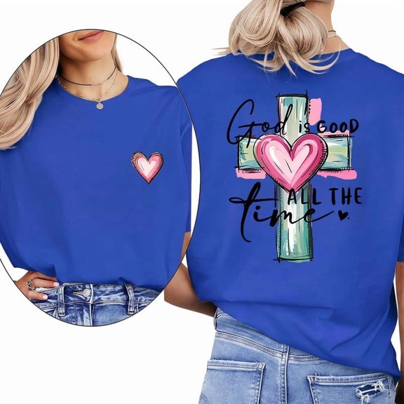 God is Good All The Time" Print T Shirts Cross & Faith Christian Graphic Tees Short Sleeve Casual Pattern Classic Tops trendy and popular round-neck design is retro