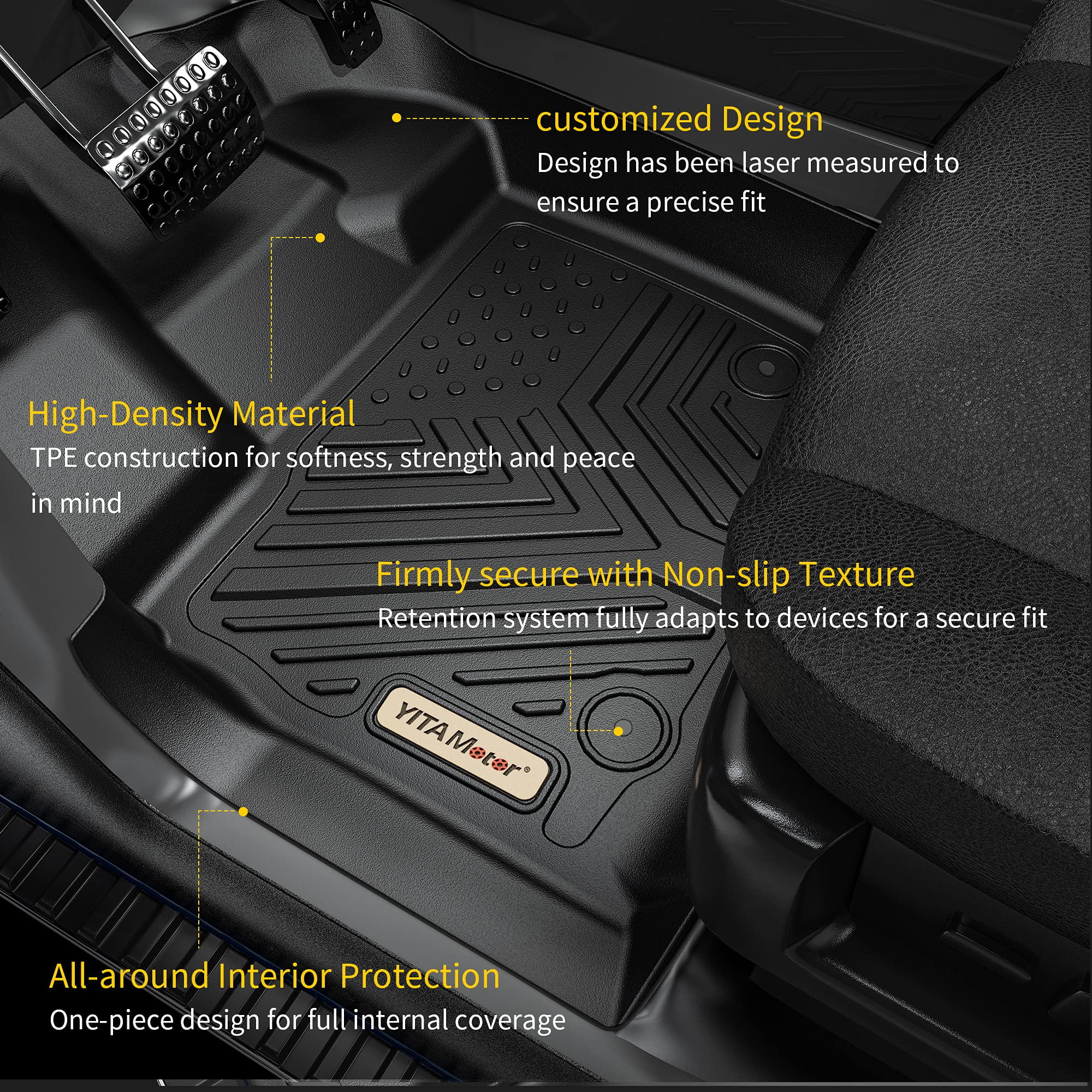 RVNI Floor Mats Compatible with 2012-2015 Honda Civic, Black All-Weather Custom Fit Front 1st & 2nd Row Floor Liner Set