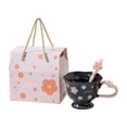thumbnail image 4 of Taza de café de cerámica estética para , leche, cacao, café, taza floral femenina, regalo de cumpleaños de Valentín para mujeres y niñas. Negro, 4 of 8