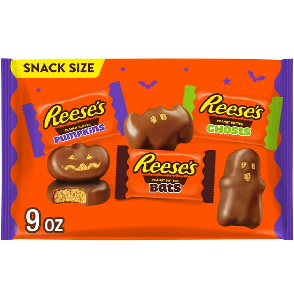 Reese's Assorted Milk Chocolate Snack Size Peanut Butter Shapes Halloween Candy, Bag 9 oz