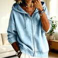 thumbnail image 3 of WULMLEO Zip Up Denim Hoodie Jackets for Women Long Sleeve Hooded Drawstring Relaxed Outerwear Light Blue 2XL, 3 of 7