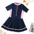 thumbnail image 2 of BOBOGOJP Girls One Piece Swimsuit Short Sleeve Swim Dress Swimsuit with Shorts Skirted Modest Bathing Suit 2-12 Years Navy for Size 3-4 Years, 2 of 9