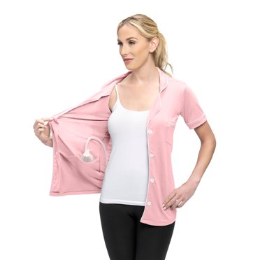 Mastectomy Recovery Shirt With Drain Pockets - Front Zip Post-Surgery Top With Internal Pockets