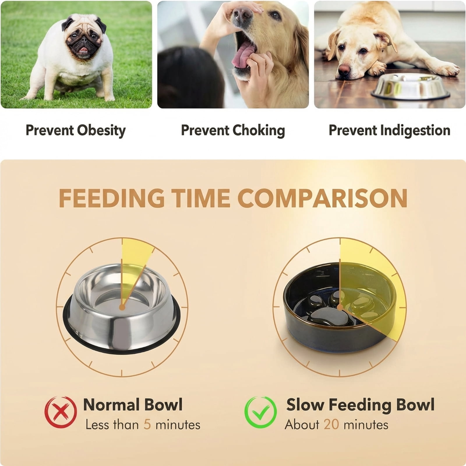 JoyPetto Elevated Slow Feeder & Water Bowl Set, Adjustable Bamboo Stand for Small Dogs & Cats, Ceramic Raised Bowls 27 oz, Dishwasher Safe, Dark Blue