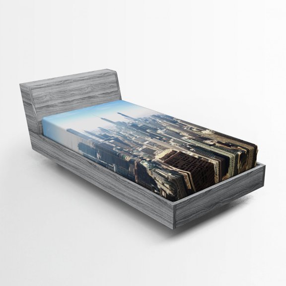 Ambesonne American Fitted Sheet, Chicago Aerial View, Twin XL Size, Multicolor