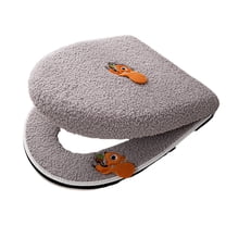 Btomtd Set of Two Warm Toilet Seat Covers with Handle Thickened Zip Type Cushion Waterproof Toilet Seat Pads - 16.92x14.56 inch, Gray