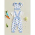 thumbnail image 5 of Nygoyerh Newborn Boys Easter Outfits Bunny Print Short Sleeve Crew Neck Romper with Suspender Pants and Hat 3 Pcs Set 0M 3M 6M 9M 12M 18M, 5 of 7