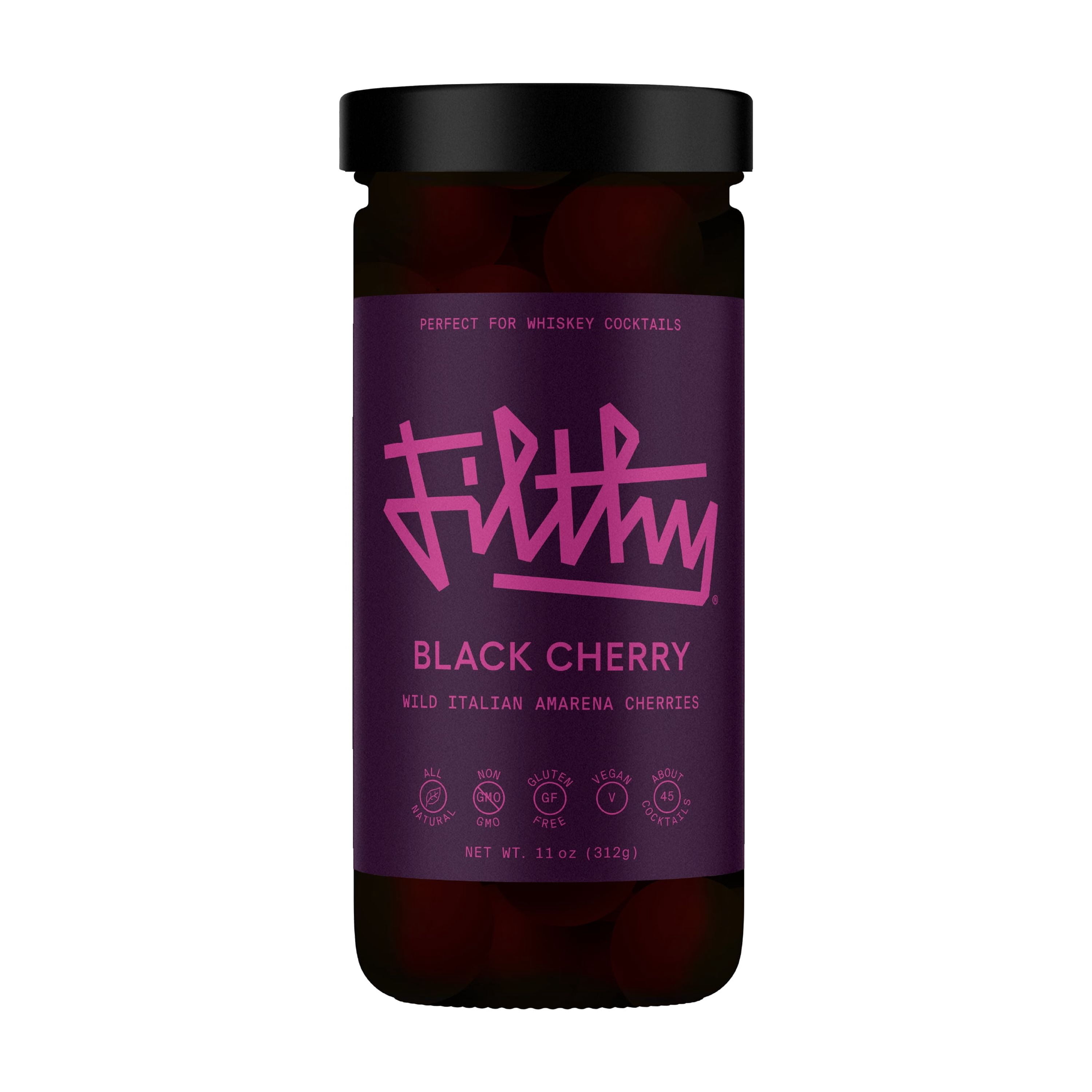 Filthy® Black Amarena Cherry Jar, Premium Cocktail Cherry Garnish, 11 oz jar (2-Pack)