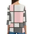 thumbnail image 5 of WTOBBY Women's Casual V-Neck Button Down Tee with 3/4 Sleeve, Daily Weekend Fashion Basic Tunic Top, Retro Geometric Print Henley Collar Regular Fit Shirt,Pink XL, 5 of 5