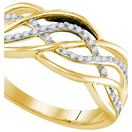 Diamond Set Crossover Ring - Size - 7 - 925 Sterling Silver Yellow Gold-Plated Round White Diamond Channel Set Curved CrossOver Wedding Band OR Fashion Ring (1/10 cttw)