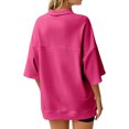 thumbnail image 4 of 3/4 Sleeve Solid Color Women Casual Loose Half Zipper Oversize Sweatshirt Hoodies, 4 of 7