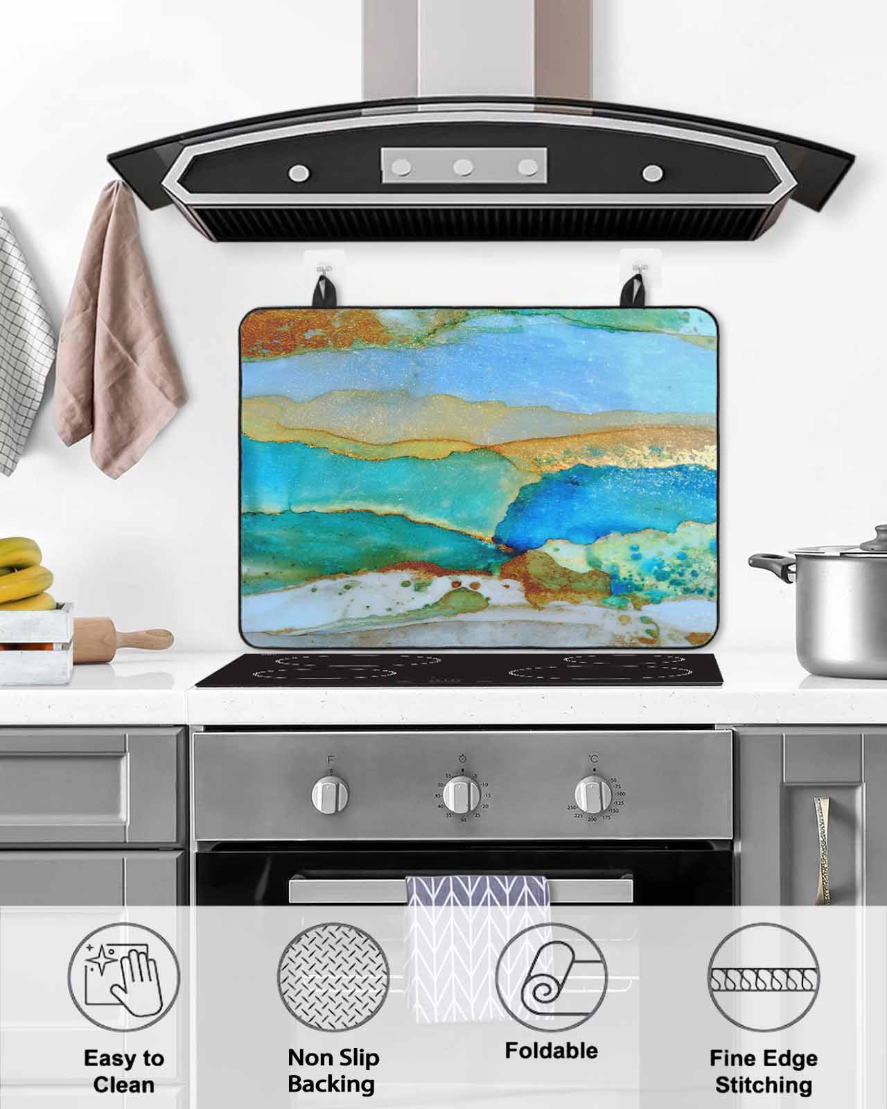 Large Induction Cooktop Protector Mat Watercolor Marble Stove Top Covers for Electric Stove, Vintage Abstract Marble Texture Decorative Stove Burner Cover Mats, Glass Top Stove Cover