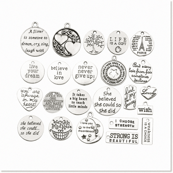 40pcs Inspirational Word Charms: DIY Jewelry Making Supplies - Positive Findings Accessory for Necklace Bracelet, Beads Pendants (M331)