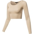 thumbnail image 2 of Women's Basic Solid Stretchable Scoop Neck Long Sleeve Crop Top, 2 of 2