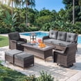 thumbnail image 4 of Gotland 7-Piece Patio Furniture Set, Outdoor Thick Wicker Sectional Sofas with 2 Swivel Chairs, High Back Sectional Sofa Couch, Outdoor Conversation Set for Backyard, Porch, Deck, Gray, 4 of 9