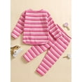 thumbnail image 4 of WIBACKER Toddler Baby Boy Girl Fall Outfit Ribbed Knit Tops Elastic Pants Set Cute 2pcs Stripe Winter Clothes, 4 of 7
