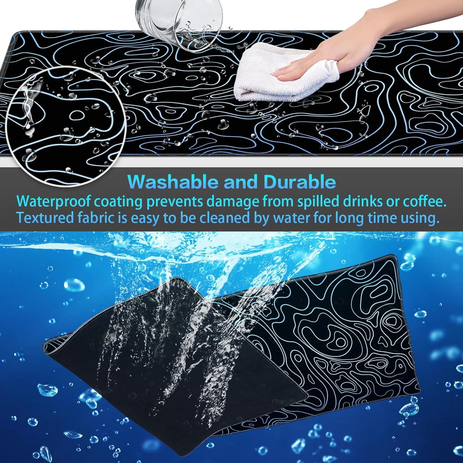 Gaming Mouse Pad, Topographic Contour Mouse Pad 31.5x15.7inch Large Extended Computer Mouse Mat Keyboard Full Desk Mousepad for Gaming, Office, Home